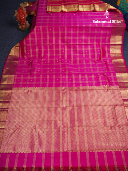 Beautiful Dual Tone Pink Pure Kanjivaram Silk Saree With Traditional Border