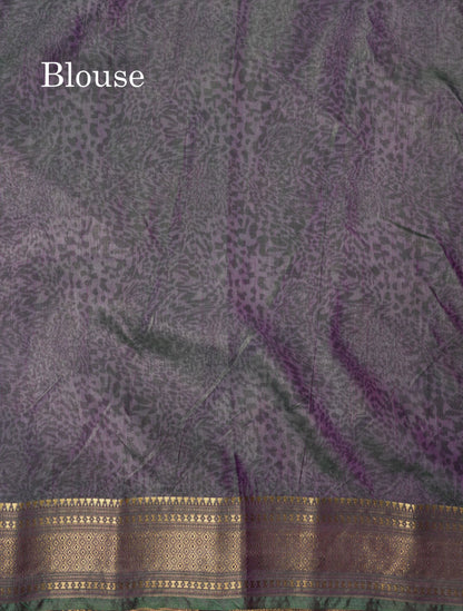 Purple Pichwai Print In Semi Raw Silk Saree With Contrast Rama Blue Traditional Border