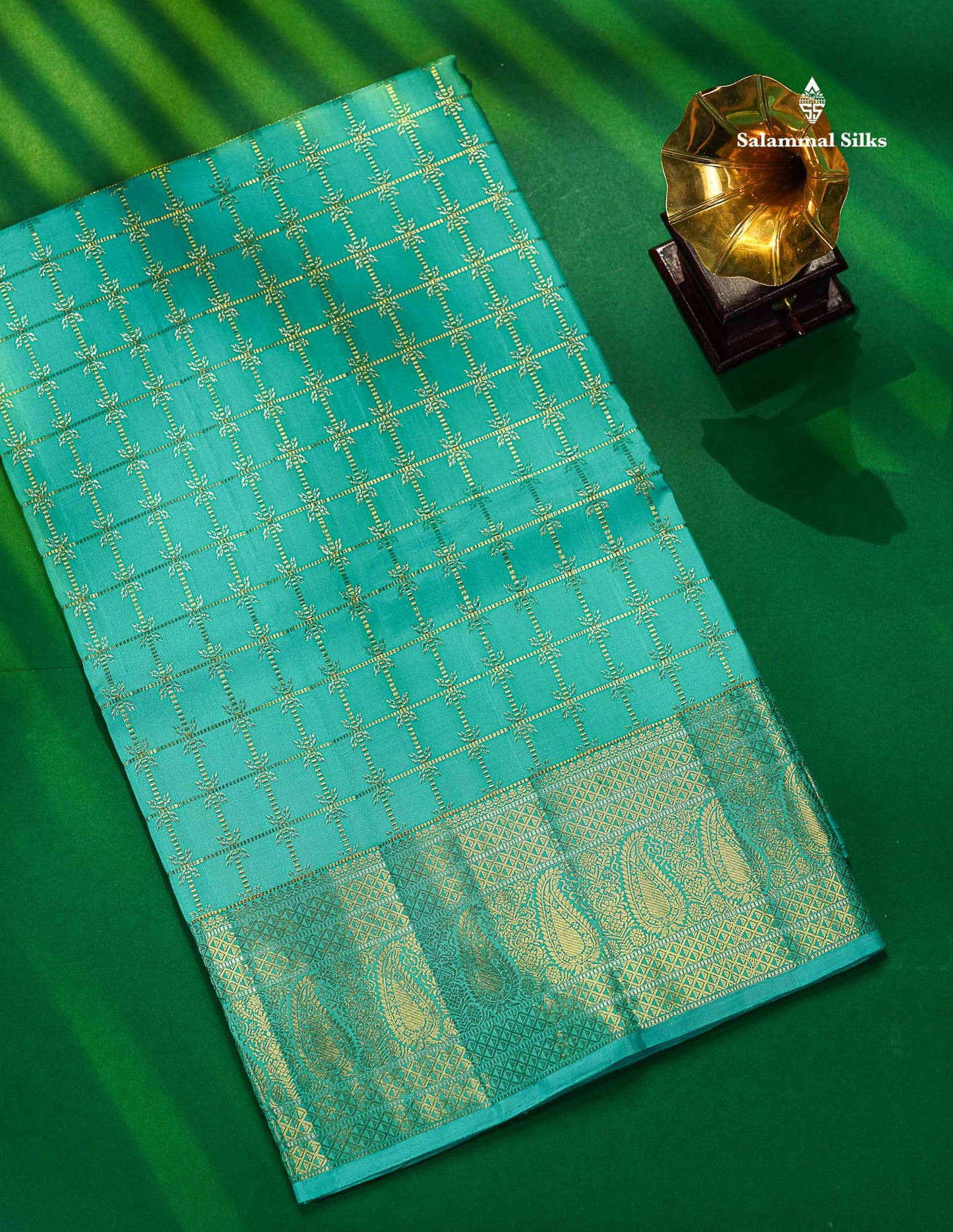Sapphire Green Bridal Pure Kanjivaram Silk Saree With Self Border