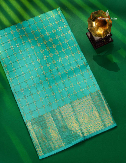 Sapphire Green Bridal Pure Kanjivaram Silk Saree With Self Border