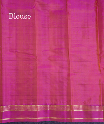 Beautiful Rexona Green Checks With Butta Pure Kanjivaram Silk Saree With Contrast Purple Traditional Medium Gap Border