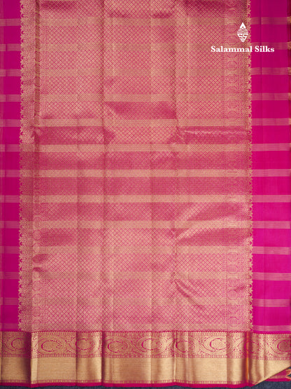 Beautiful Dual Tone Pink Pure Kanjivaram Silk Saree With Traditional Border