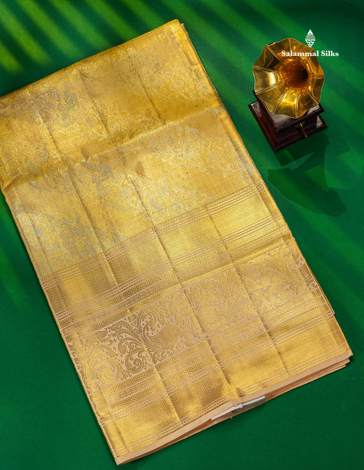 Sandal Tissue Bridal Pure Kanjivaram Silk Saree With Self Long Traditional Border