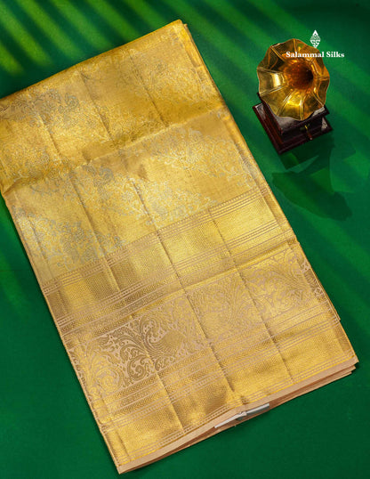 Sandal Tissue Bridal Pure Kanjivaram Silk Saree With Self Long Traditional Border