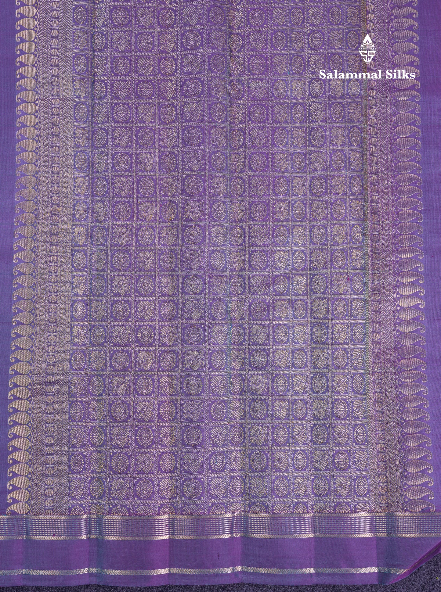 Beautiful Rexona Green Checks With Butta Pure Kanjivaram Silk Saree With Contrast Purple Traditional Medium Gap Border