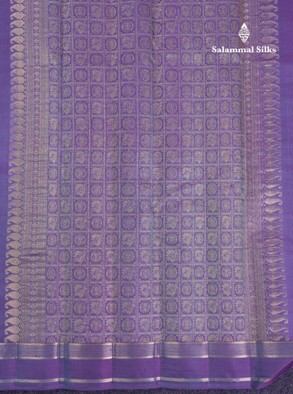 Beautiful Rexona Green Checks With Butta Pure Kanjivaram Silk Saree With Contrast Purple Traditional Medium Gap Border