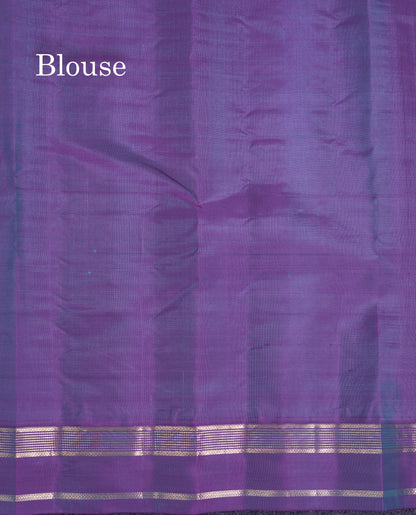 Beautiful Rexona Green Checks With Butta Pure Kanjivaram Silk Saree With Contrast Purple Traditional Medium Gap Border