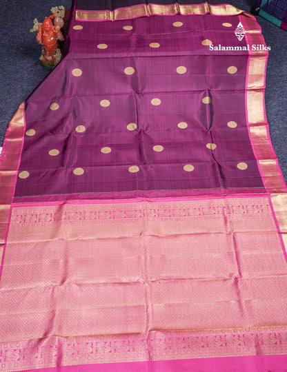 Magenta Pure Kanjivaram Silk Saree With Contrast Magenta Pink Traditional Border