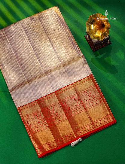 Lavender 2G Zari Pure Kanjivaram Silk Saree with Contrast Red Border