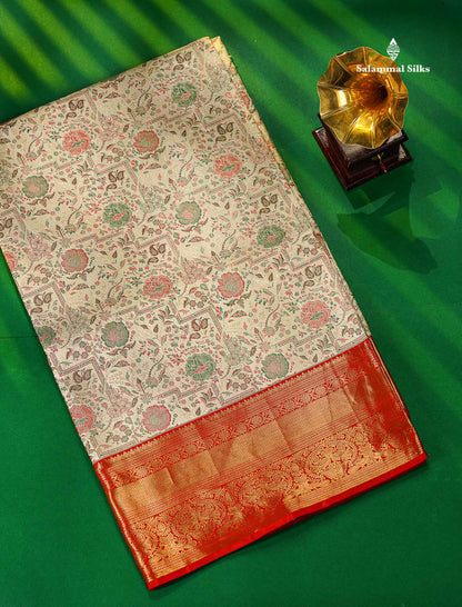 Beautiful Meenakari work White Bridal Pure Kanjivaram Silk Saree With Contrast Chilly Red Border