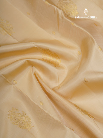 Korvai Beige Pure Kanjivaram Silk Saree With Contrast Magenta Traditional Border