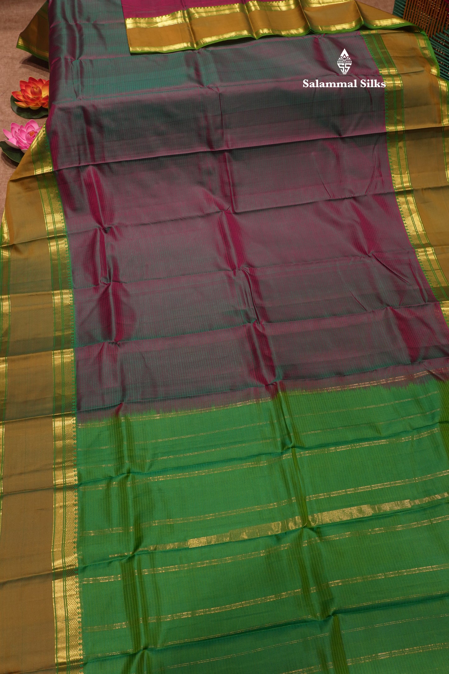 Kanjivaram Pure Silk Saree Violet With Olive Green Blouse