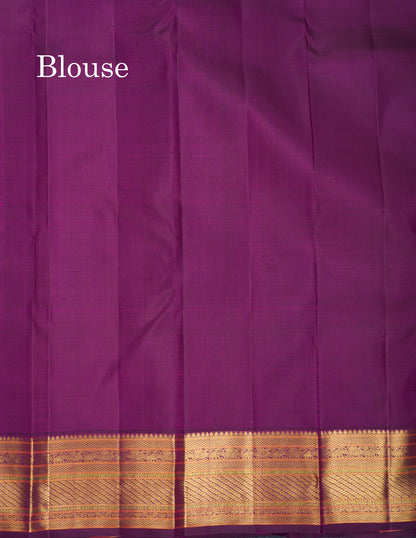 Korvai Beige Pure Kanjivaram Silk Saree With Contrast Magenta Traditional Border