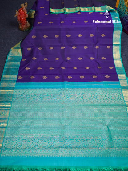 Koravi Violet Pure Kanjivaram Silk Saree With Contrast Dual Tone Sapphire Blue Traditionl Border