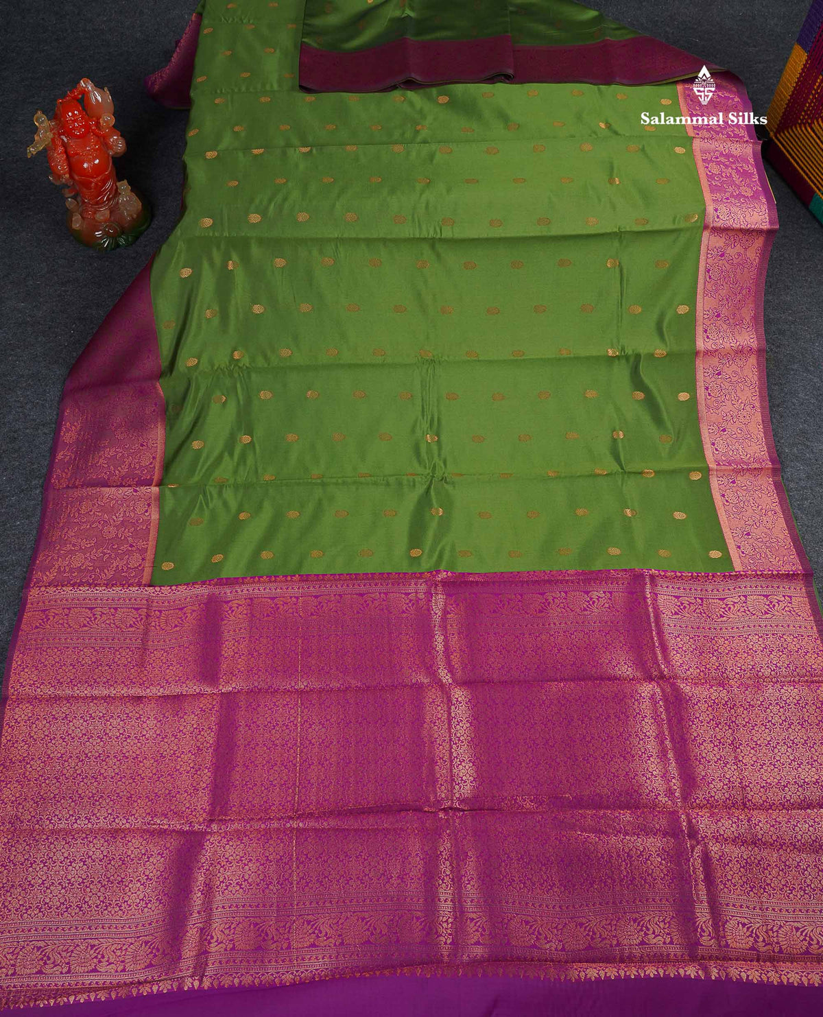 Semi Silk Saree - Olive Green Colour Body With Contrast Vadamalli Evening Morning Border