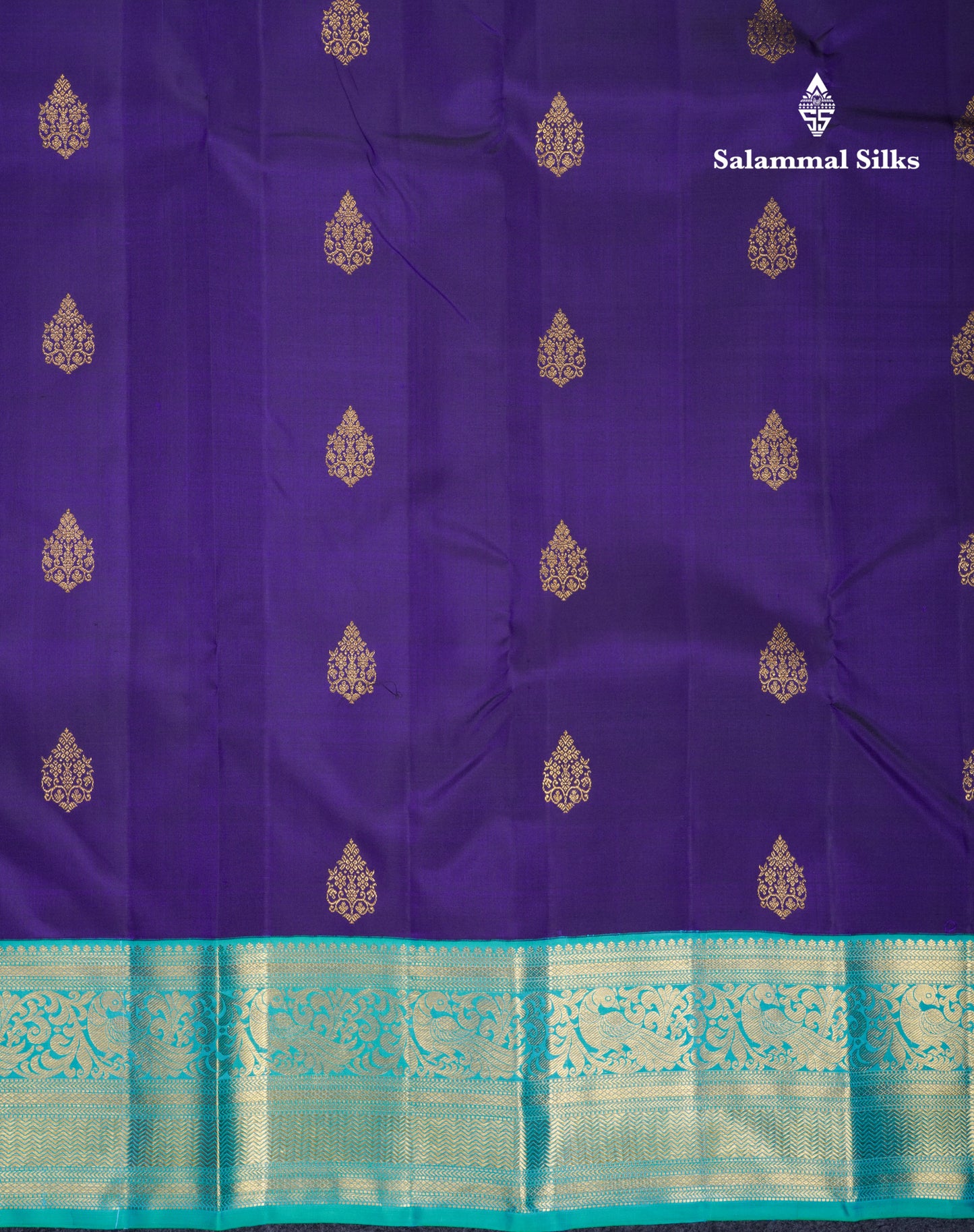 Koravi Violet Pure Kanjivaram Silk Saree With Contrast Dual Tone Sapphire Blue Traditionl Border