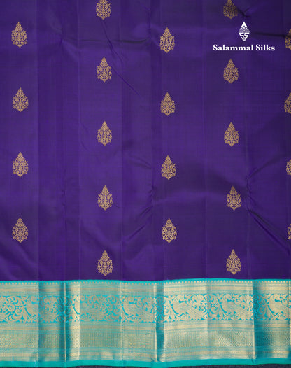 Koravi Violet Pure Kanjivaram Silk Saree With Contrast Dual Tone Sapphire Blue Traditionl Border