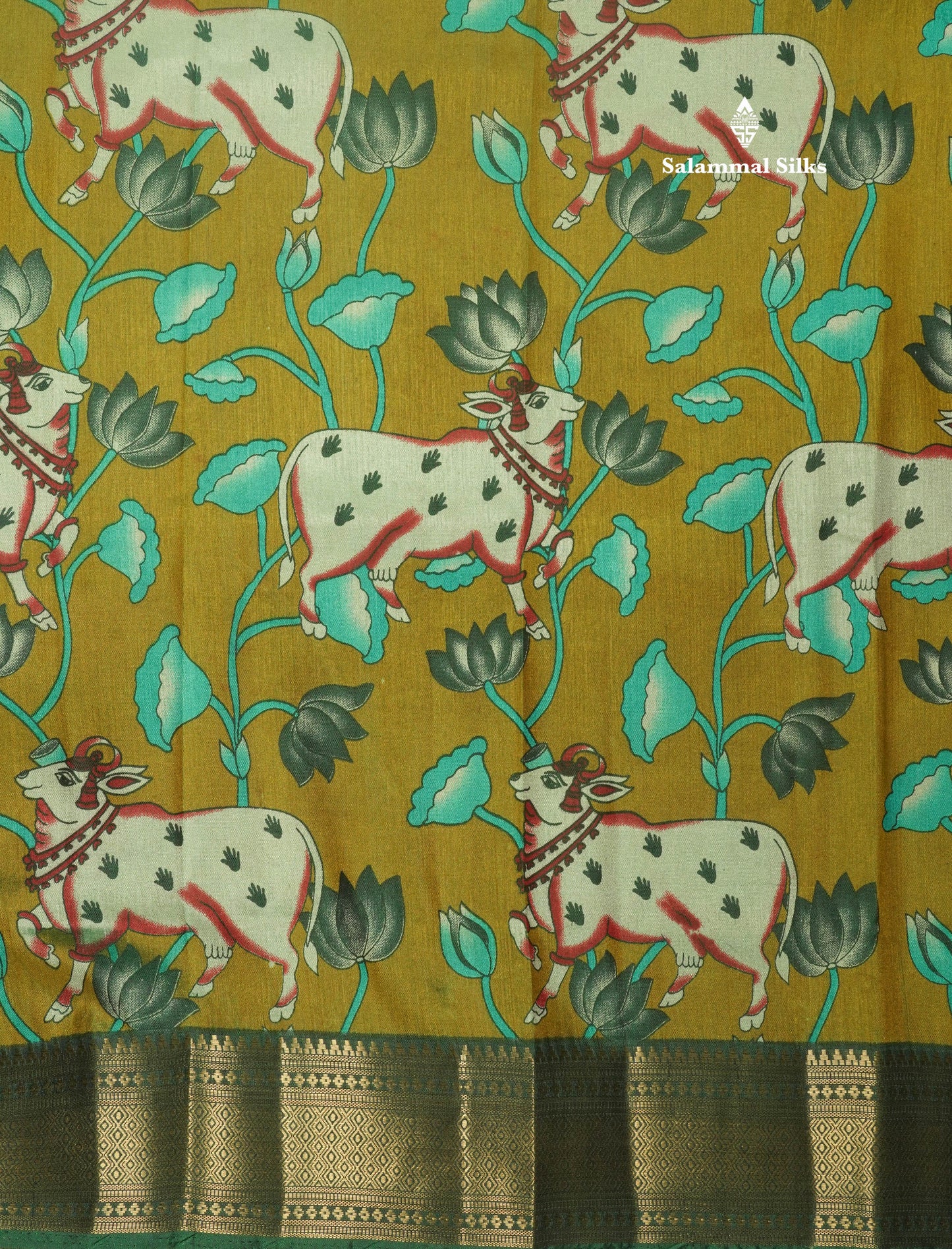 Purple Pichwai Print In Semi Raw Silk Saree With Contrast Rama Blue Traditional Border