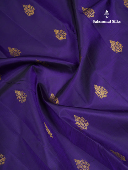 Koravi Violet Pure Kanjivaram Silk Saree With Contrast Dual Tone Sapphire Blue Traditionl Border