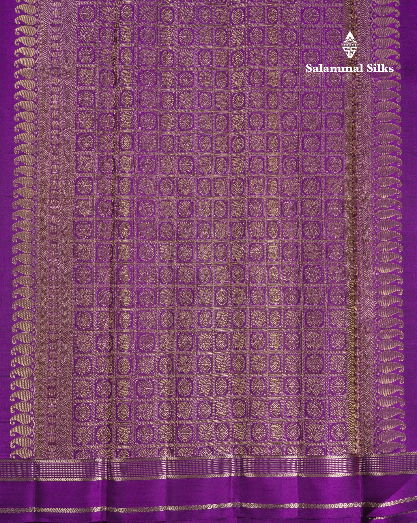 Beautiful Rexona Green Checks With Butta Pure Kanjivaram Silk Saree With Contrast Purple Traditional Medium Gap Border