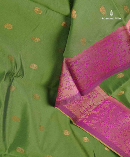 Semi Silk Saree - Olive Green Colour Body With Contrast Vadamalli Evening Morning Border
