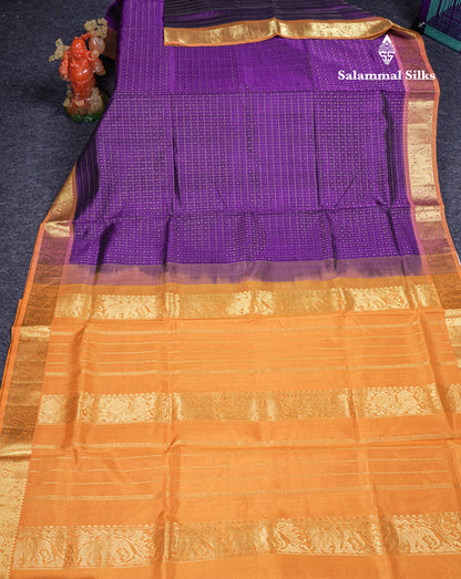 Purple Lakshadeepam Pure Silk Cotton Saree With Contrast Mustard Yellow Blouse