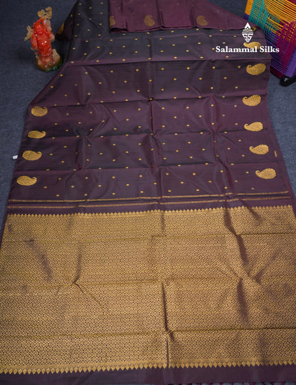 Dark Brown Fancy Pure Kanjivaram Silk Saree With Self Blouse