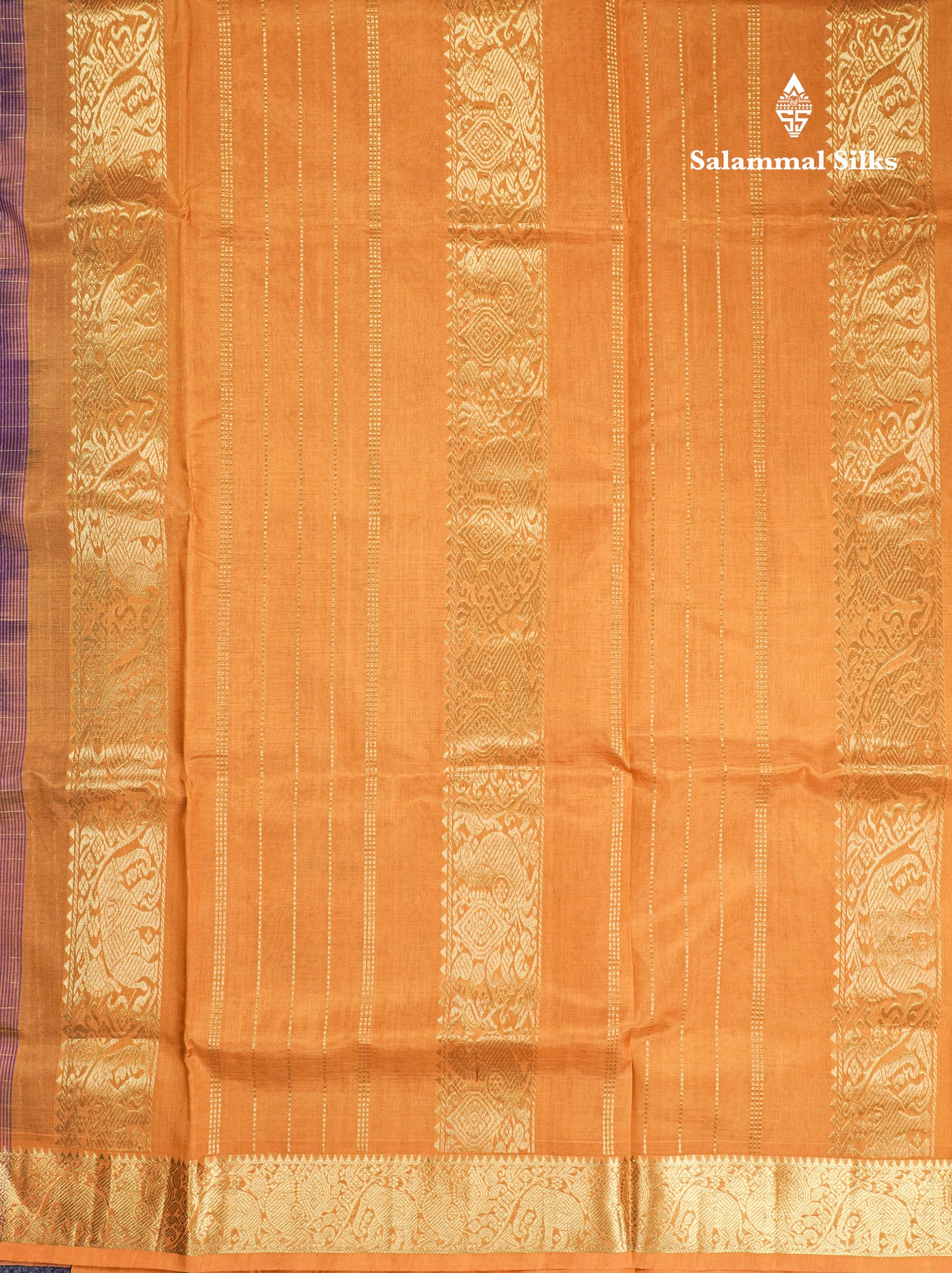 Purple Lakshadeepam Pure Silk Cotton Saree With Contrast Mustard Yellow Blouse