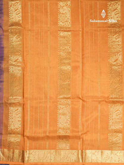 Purple Lakshadeepam Pure Silk Cotton Saree With Contrast Mustard Yellow Blouse