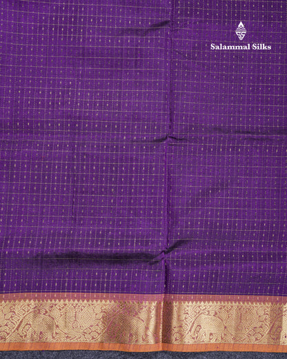 Purple Lakshadeepam Pure Silk Cotton Saree With Contrast Mustard Yellow Blouse