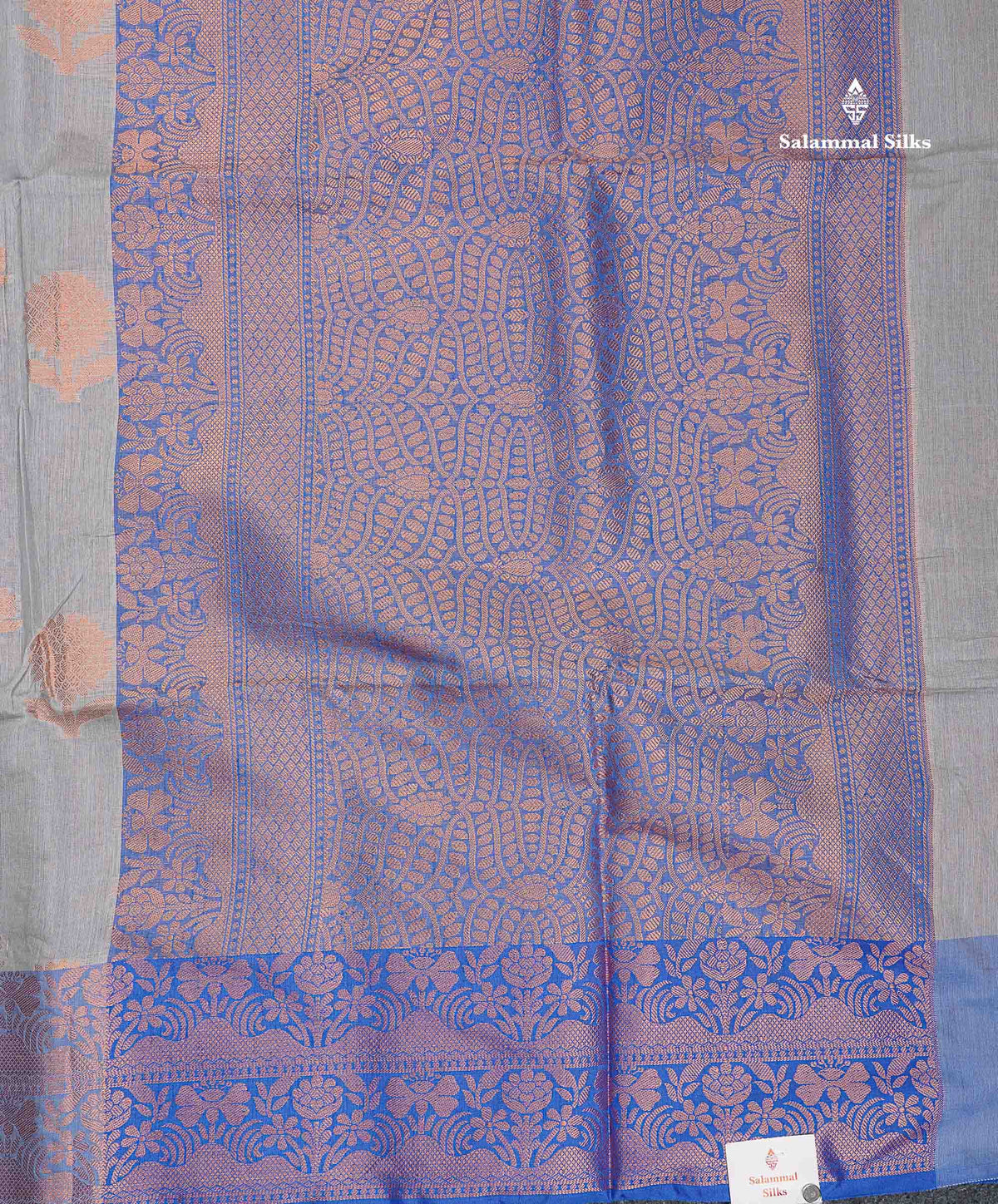Cotton Mix Saree - Ash Colour Body With Contrast Violet Fancy Border