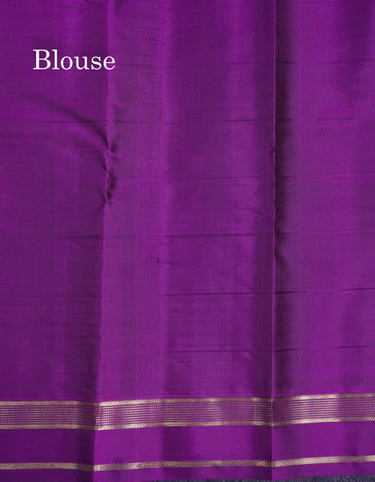 Beautiful Rexona Green Checks With Butta Pure Kanjivaram Silk Saree With Contrast Purple Traditional Medium Gap Border