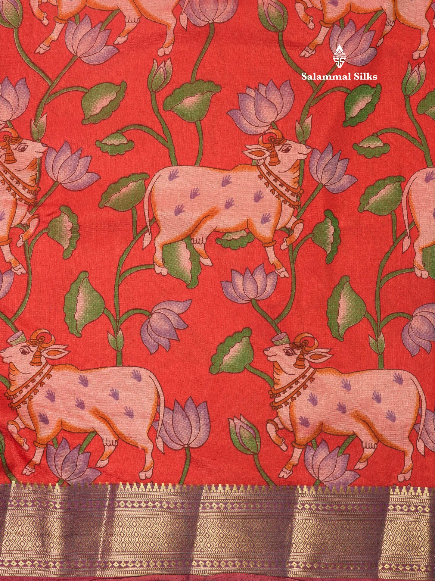 Purple Pichwai Print In Semi Raw Silk Saree With Contrast Rama Blue Traditional Border