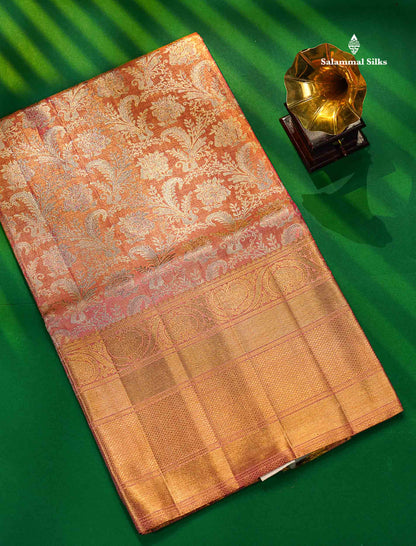 Pink Tissue Plain 2G Zari Pure Kanjivaram Silk Saree with Self Border