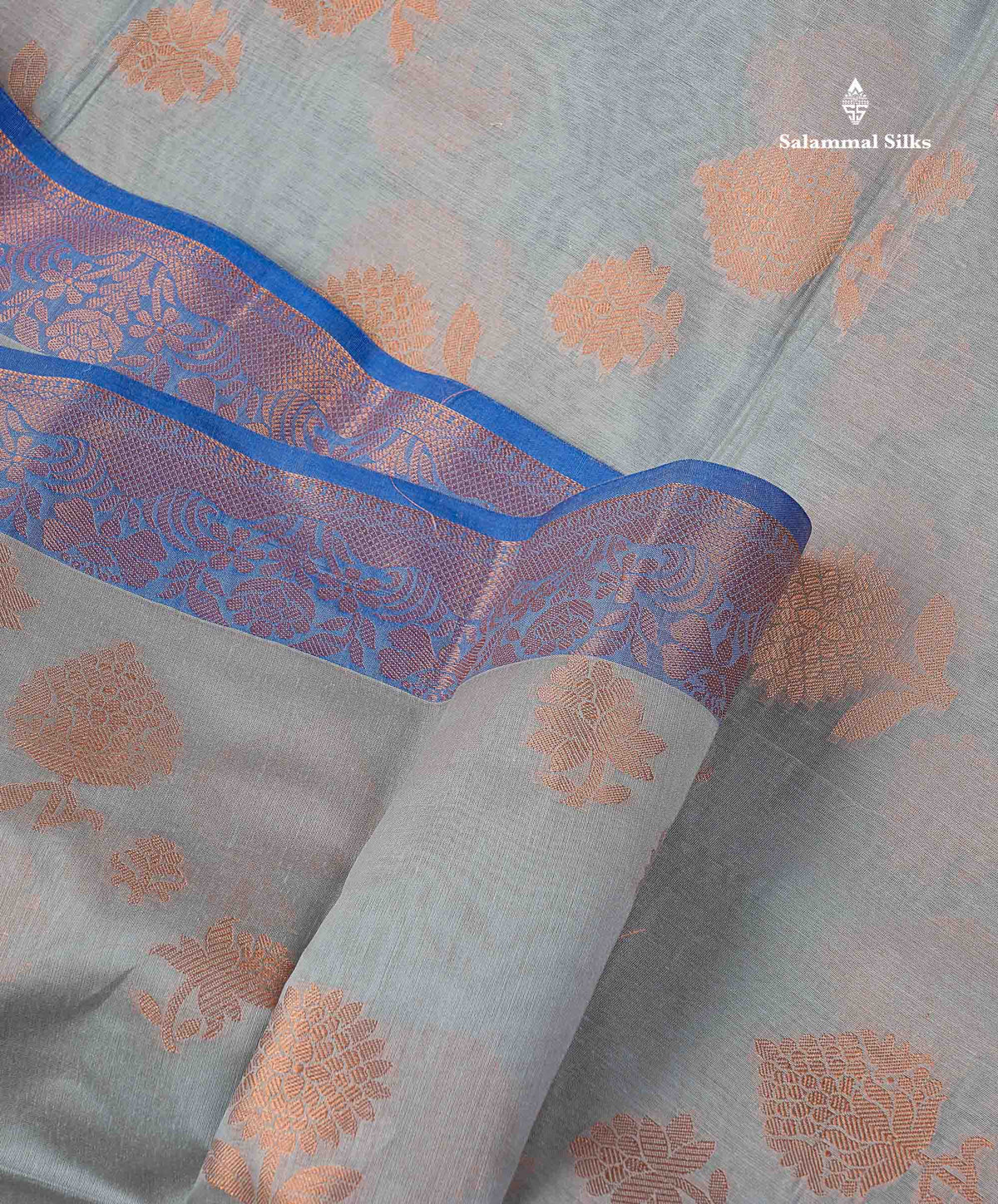 Cotton Mix Saree - Ash Colour Body With Contrast Violet Fancy Border