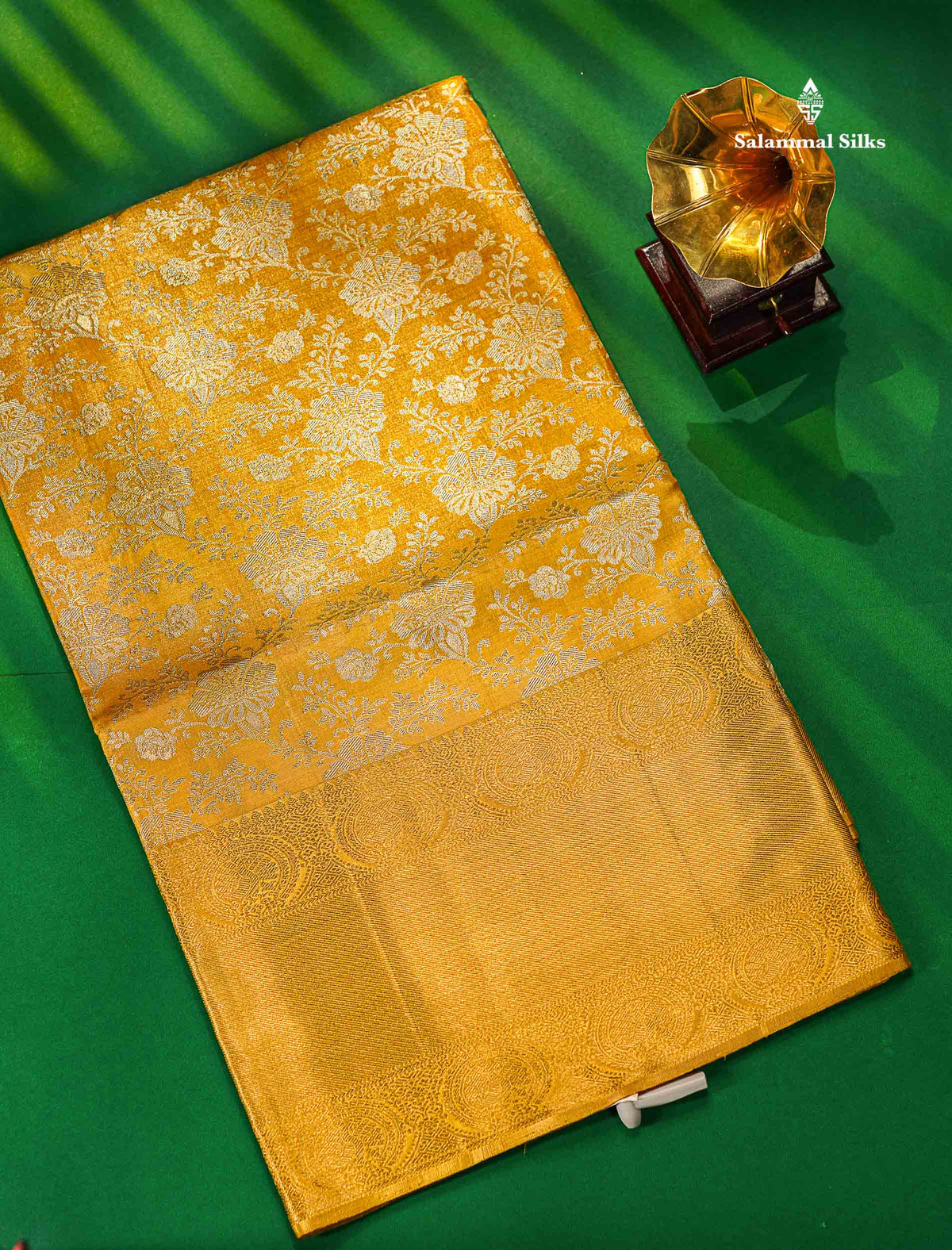2G Zari Golden Yellow Tissue Kanjivaram Silk Saree with Self Border