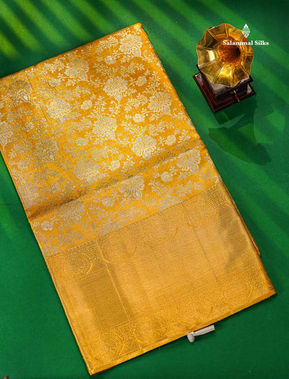 2G Zari Golden Yellow Tissue Kanjivaram Silk Saree with Self Border