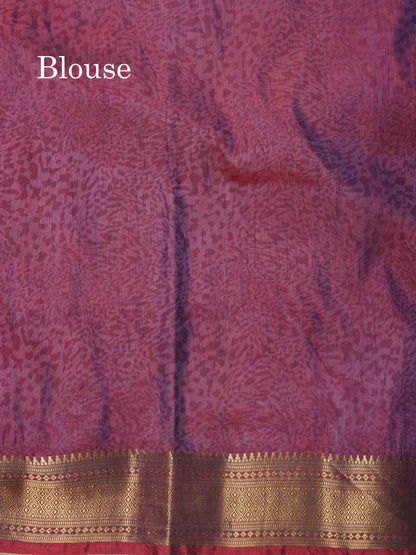 Purple Pichwai Print In Semi Raw Silk Saree With Contrast Rama Blue Traditional Border