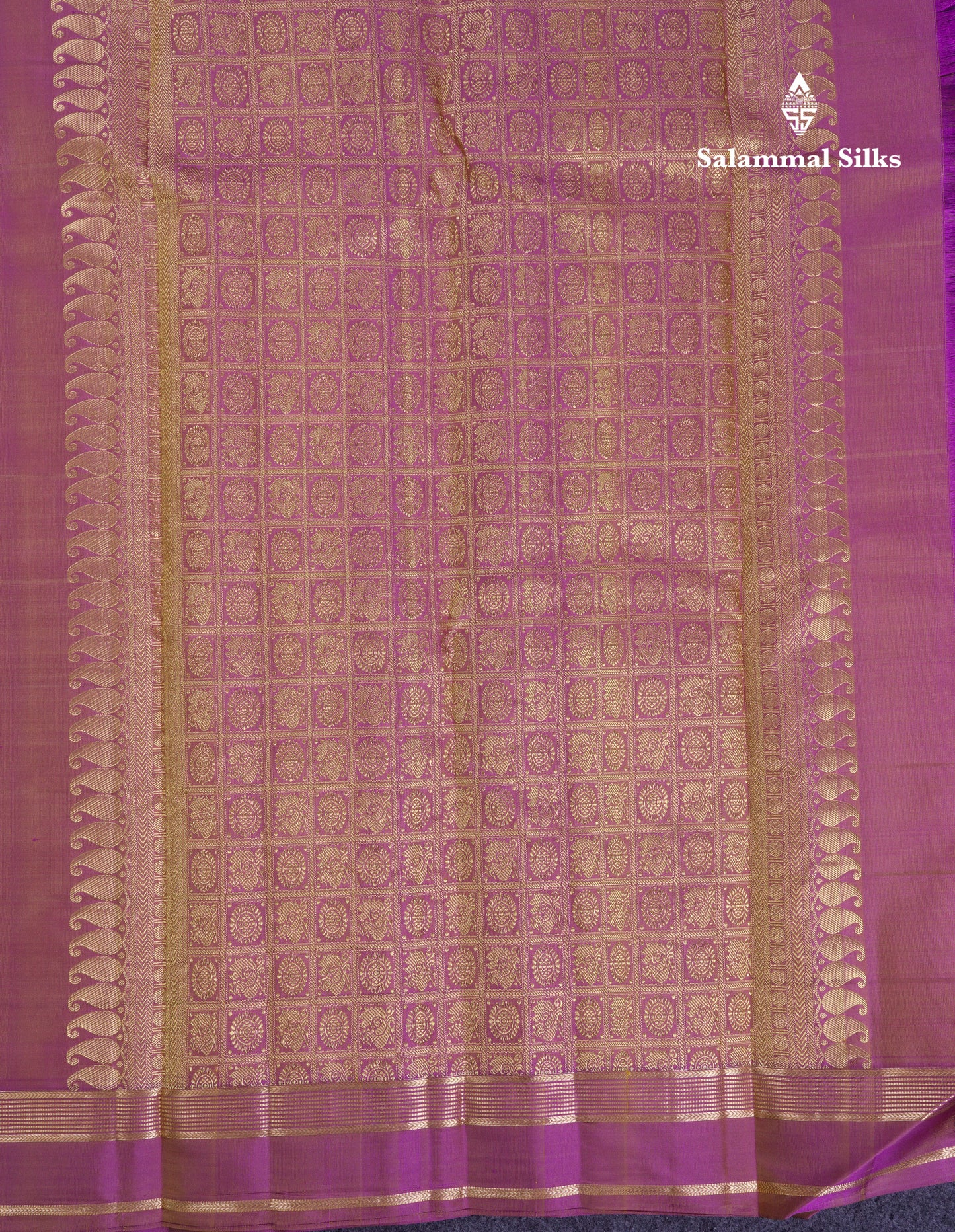 Beautiful Rexona Green Checks With Butta Pure Kanjivaram Silk Saree With Contrast Purple Traditional Medium Gap Border