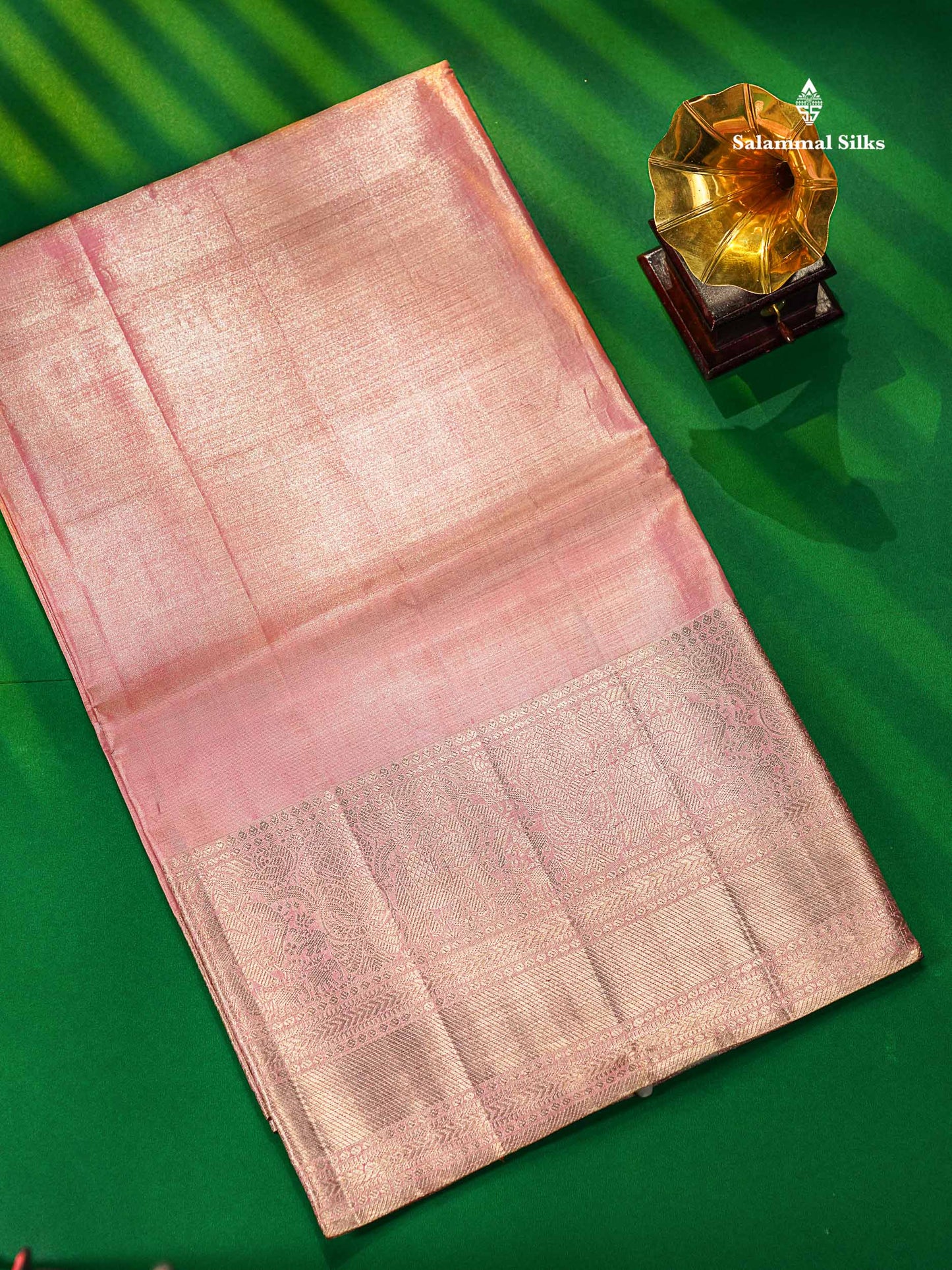 Baby Pink Tissue Plain 2G Zari Pure Kanjivaram Silk Saree with Self Border