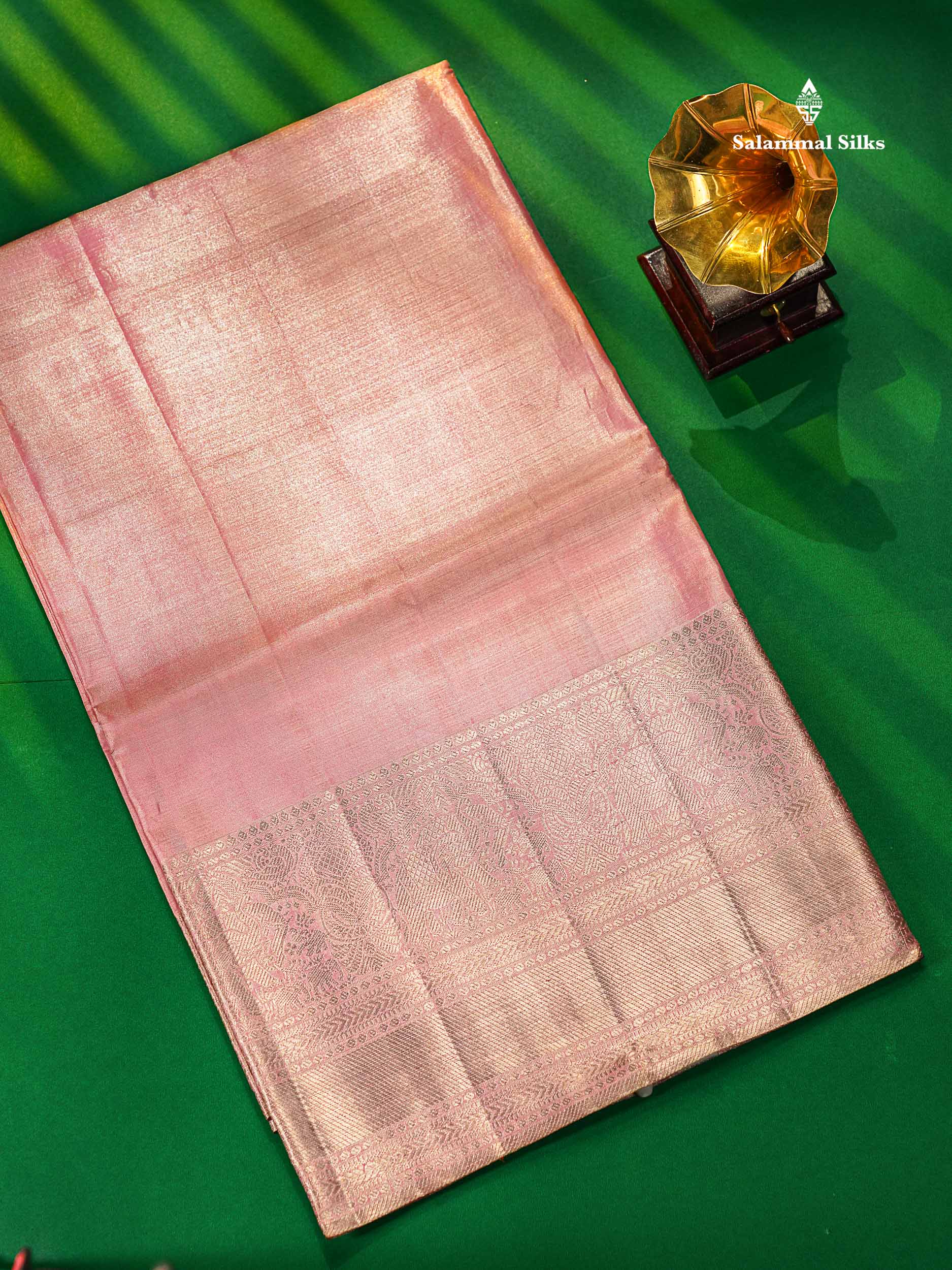 Baby Pink Tissue Plain 2G Zari Pure Kanjivaram Silk Saree with Self Border