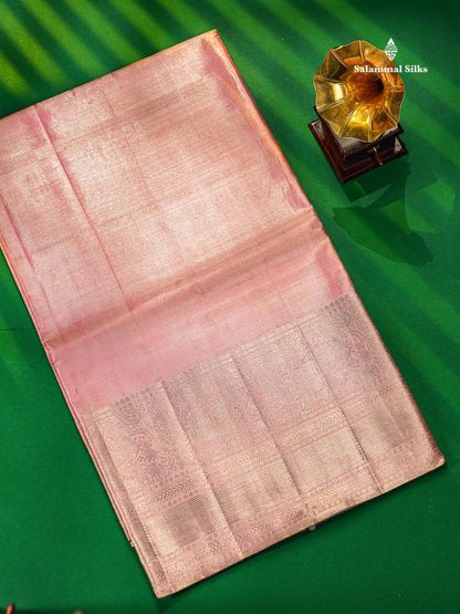 Baby Pink Tissue Plain 2G Zari Pure Kanjivaram Silk Saree with Self Border