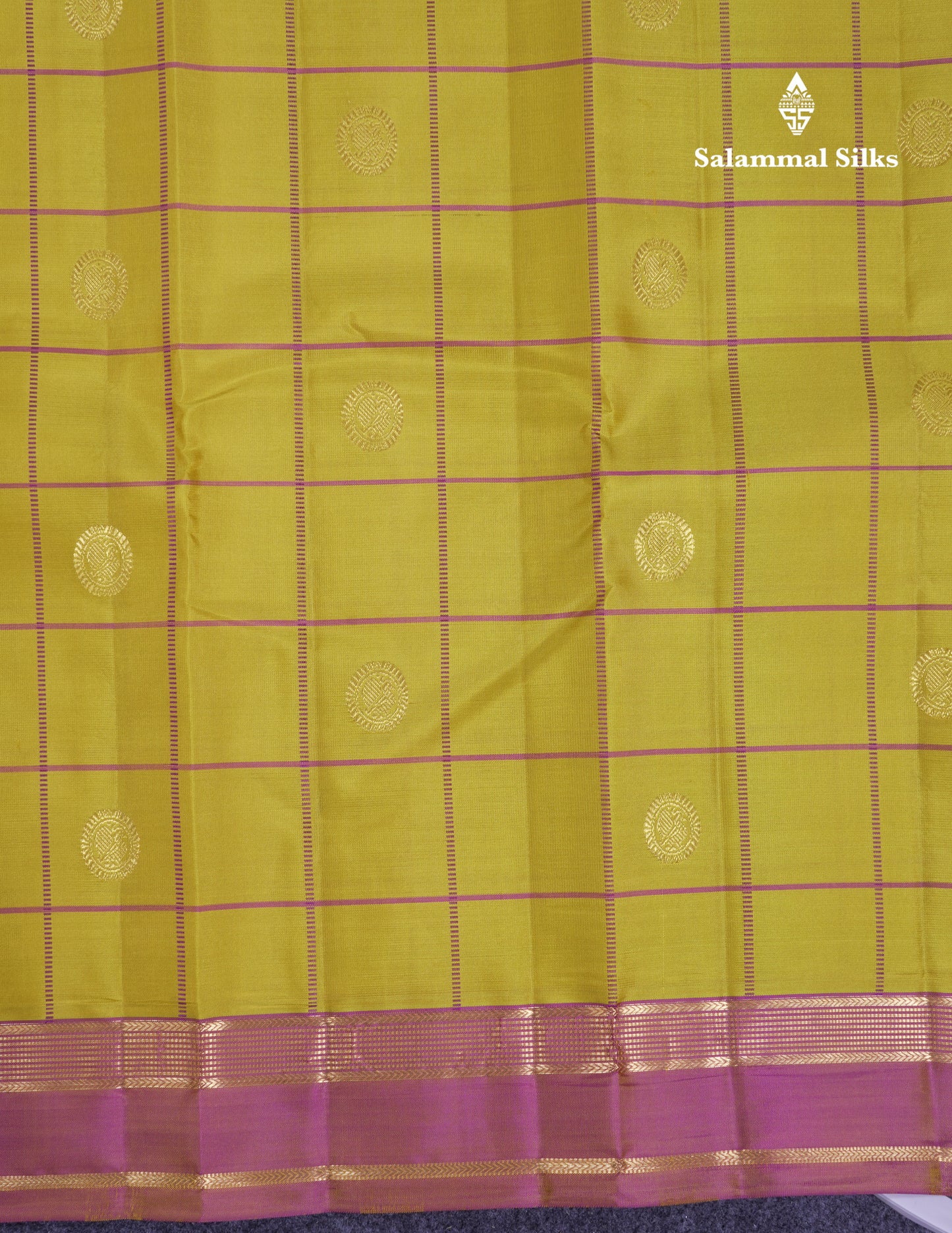 Beautiful Rexona Green Checks With Butta Pure Kanjivaram Silk Saree With Contrast Purple Traditional Medium Gap Border
