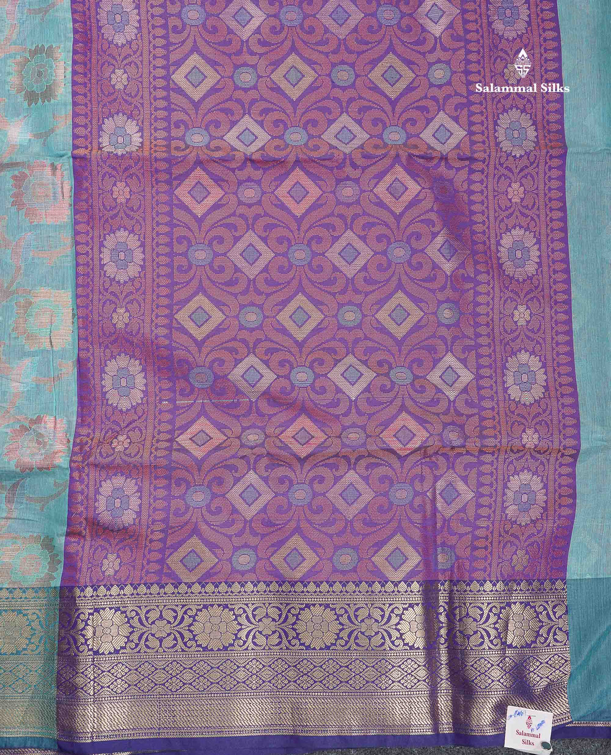 Cotton Mix Saree - Aqua Blue Colour Body With Contrast Purple Blouse