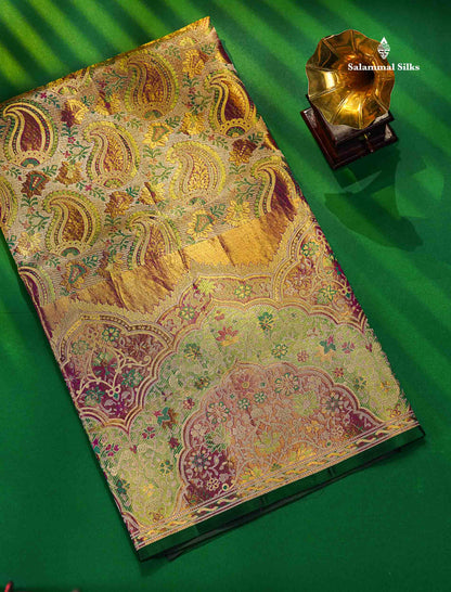 Multicolour Meenakari Work Tissue Bridal Pure Kanjivaram Silk Saree With Turning Border
