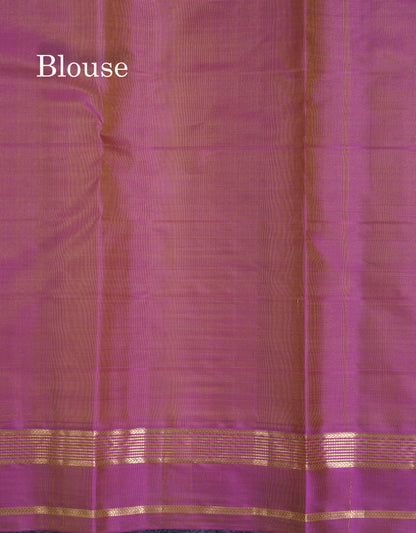 Beautiful Rexona Green Checks With Butta Pure Kanjivaram Silk Saree With Contrast Purple Traditional Medium Gap Border
