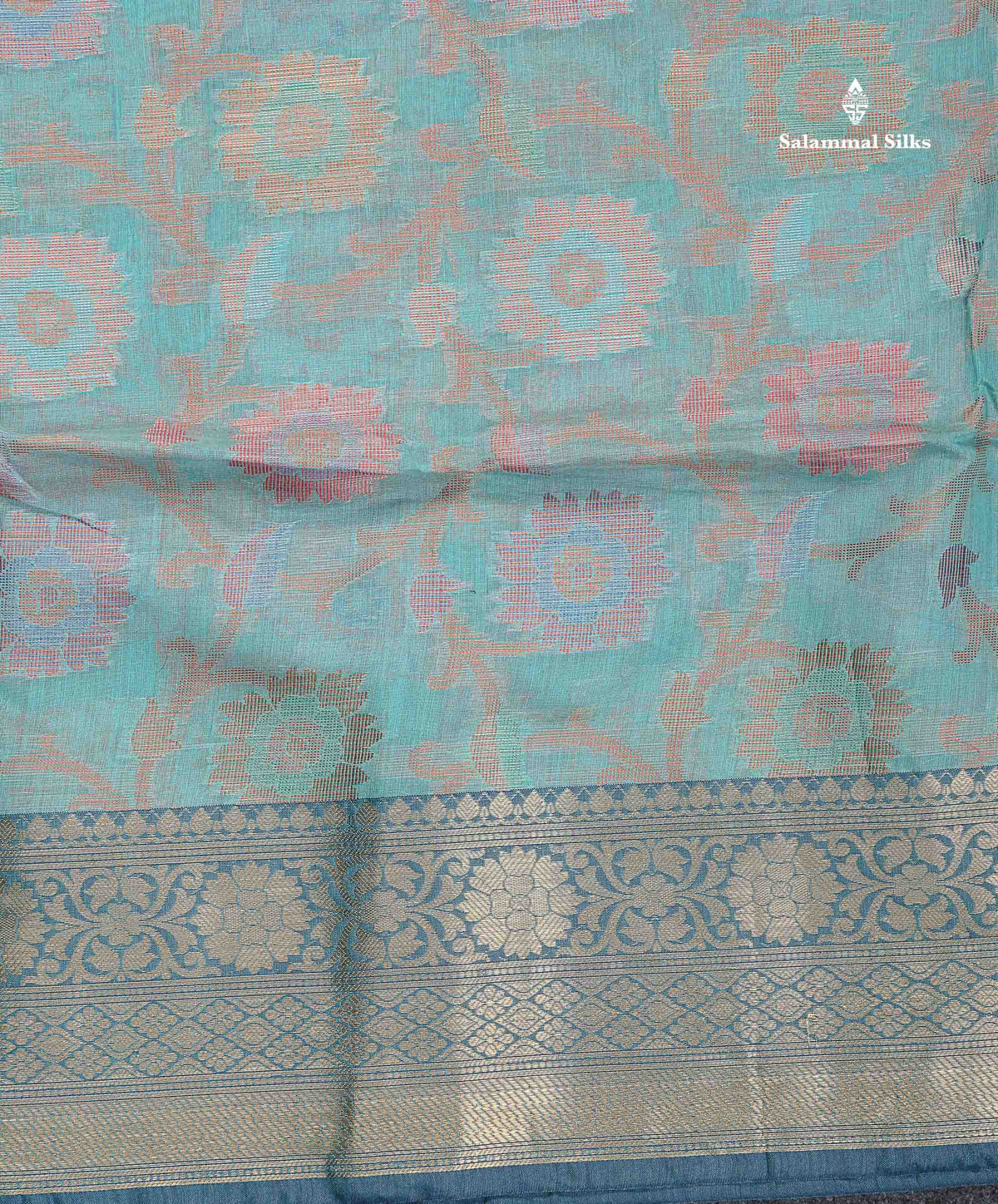 Cotton Mix Saree - Aqua Blue Colour Body With Contrast Purple Blouse