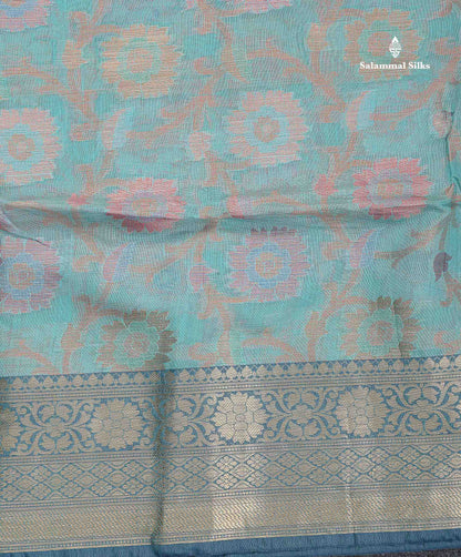 Cotton Mix Saree - Aqua Blue Colour Body With Contrast Purple Blouse