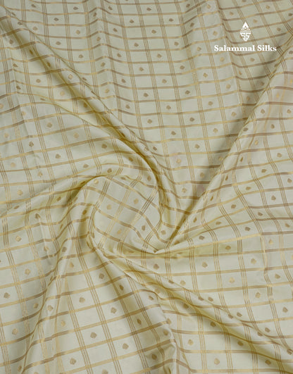 Half White Checks Semi Silk Saree With Contrast Chilly Red Traditional Border