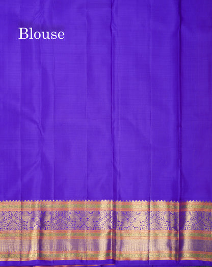 Koravi Dual Tone Peach Orange Pure Kanjivaram Silk Saree With Contrast Navy Blue Traditional Evening Morning Border